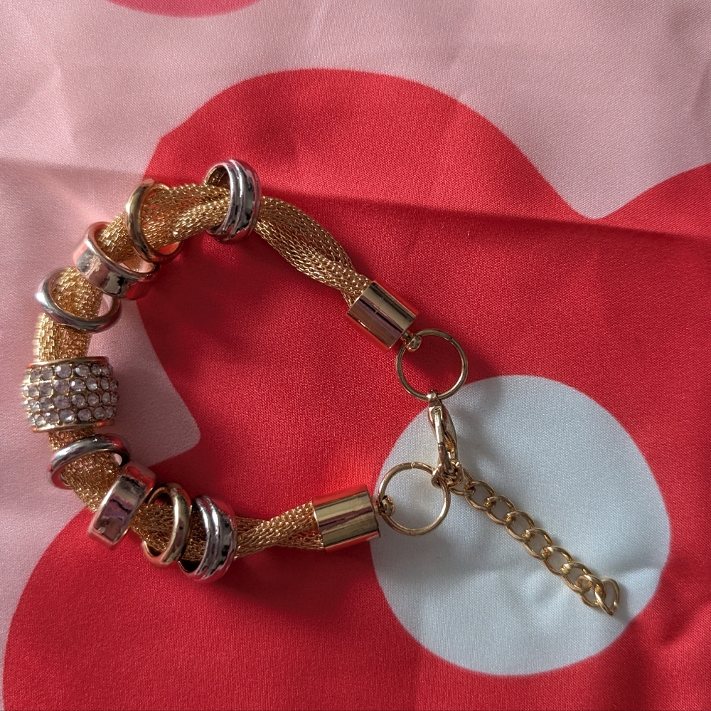 Gold and Silver Beaded Charm Bracelet